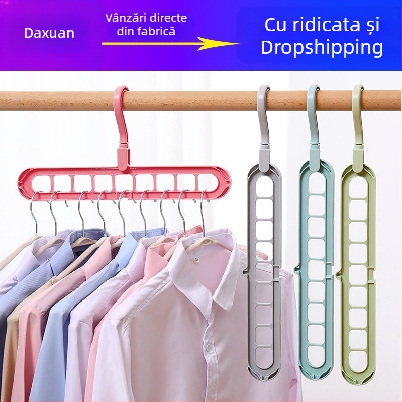 Umeraș din plastic cu nouă găuri, suport de uscare multifuncțional pentru organizarea garderobei de acasă