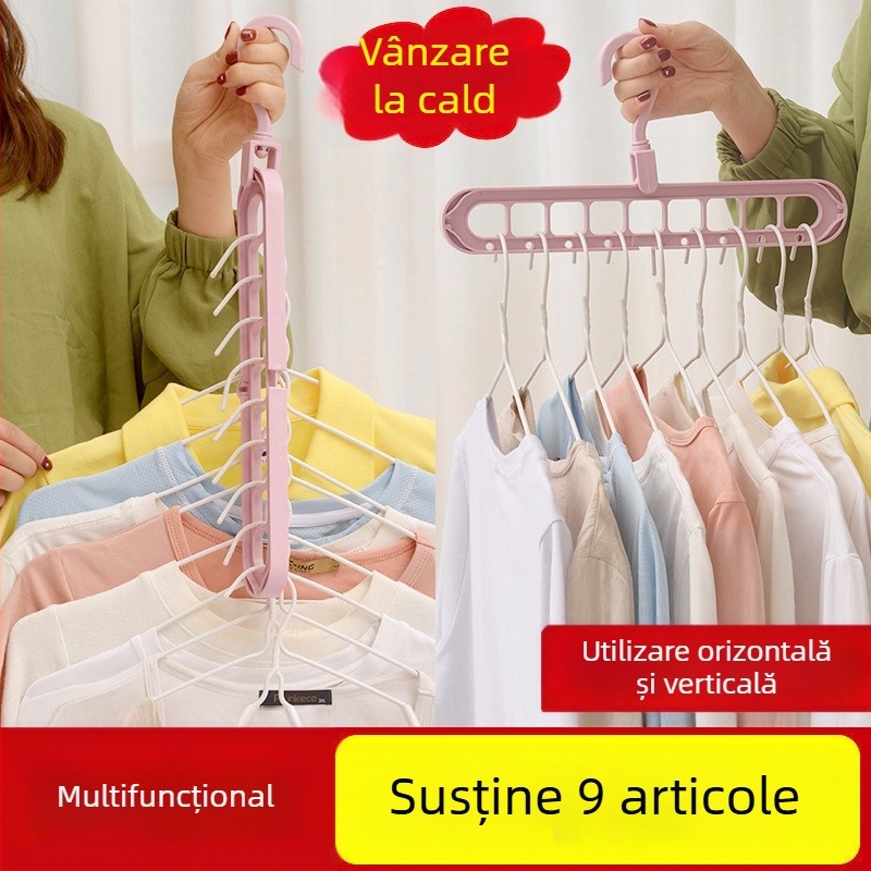 Umeraș din plastic cu nouă găuri, suport de uscare multifuncțional pentru organizarea garderobei de acasă