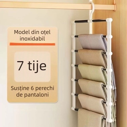 Raft pentru pantaloni cu mai multe niveluri, organizator antialunecare pentru garderobă, clips pliabil pentru pantaloni