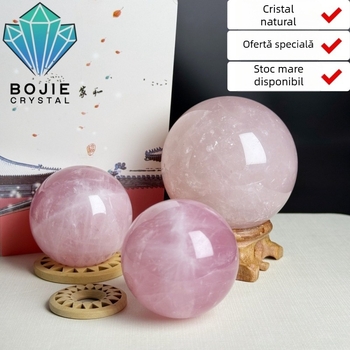 Sferă de cuarț roz – ornament decorativ, lampă de noapte, personalizabilă