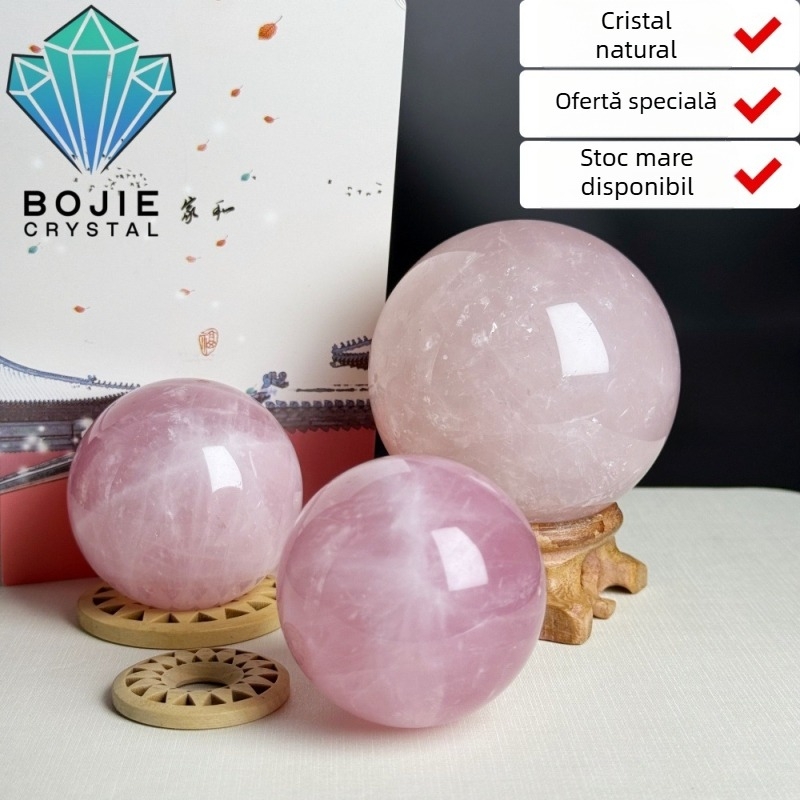 Sferă de cuarț roz – ornament decorativ, lampă de noapte, personalizabilă