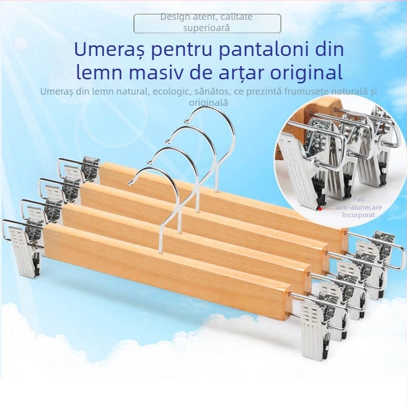 Raft pentru pantaloni din lemn, finisaj natural — cuier haine modern pentru casă