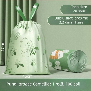 Camellia Saci de gunoi imprimați, extra groși, cu șnur, saci de depozitare, set de produse de curățare pentru uz casnic