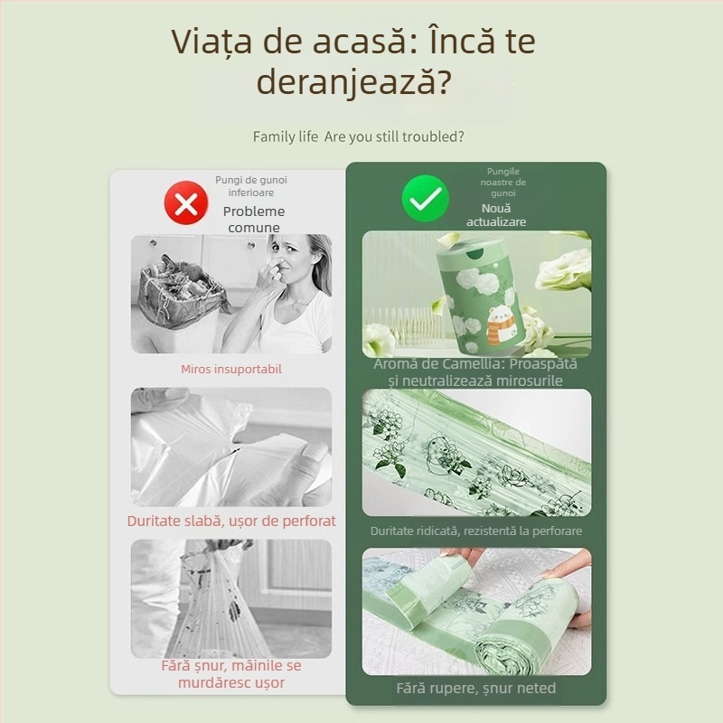 Camellia Saci de gunoi imprimați, extra groși, cu șnur, saci de depozitare, set de produse de curățare pentru uz casnic