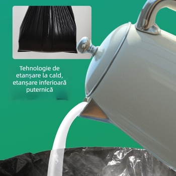Pungi negre de plastic îngroșate pentru gunoi, în dimensiuni variate, pentru uz casnic și bucătărie, cu mâner și în stil vestă, practice