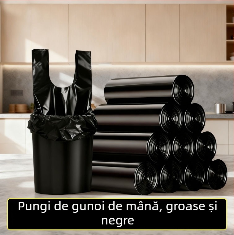 Pungi de gunoi în stil vest, de unică folosință, 45×60 cm, negre, îngroșate, pentru bucătăria casnică.