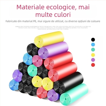 Saci negri de gunoi groși, cu mâner, rezistenți la rupere, pentru uz casnic; sacoșe de depozitare din plastic în stil vestă, pachet economic