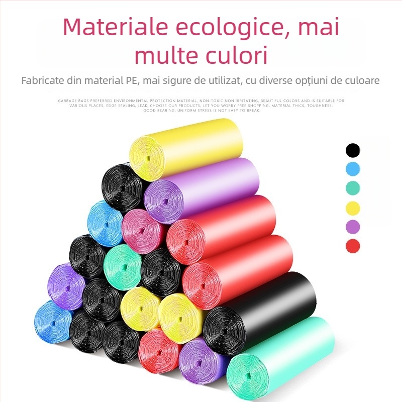 Saci negri de gunoi groși, cu mâner, rezistenți la rupere, pentru uz casnic; sacoșe de depozitare din plastic în stil vestă, pachet economic