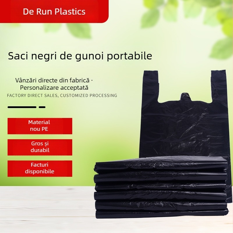 Pungi de gunoi negre, groase, cu mâner, de unică folosință, pentru uz casnic, bucătărie