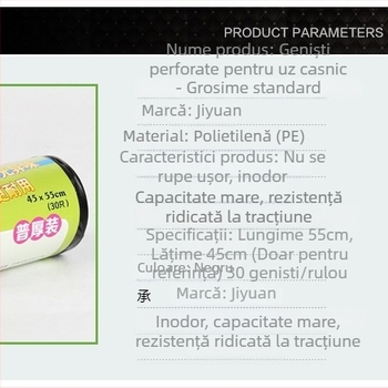 Saci de gunoi pentru uz casnic, deschidere plată, perforate, negri PE, o singură utilizare, îngroșați, 45x55 cm și 50x60 cm