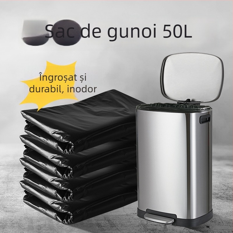 Pungă mare de gunoi neagră, cu gură plată, rezistentă, de unică folosință, pentru bucătărie