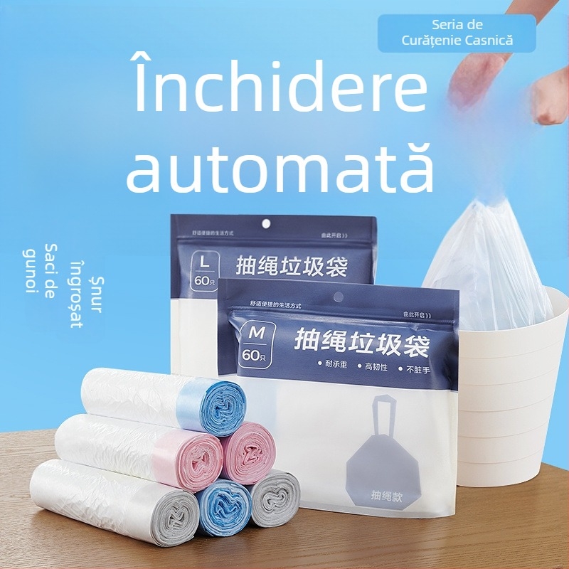 Pungi de gunoi îngroșate cu șnur, mari, pentru uz casnic – saci de plastic pentru bucătărie și baie