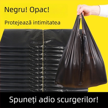 Sac de gunoi pentru uz casnic, gros, mărime medie, negru, stil vestă, capacitate mare, pungă plastică pentru bucătărie