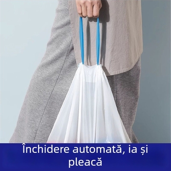 Pungi de gunoi cu șnur, extra mari și groase, cu mânere, pentru bucătărie, baie, cămin, închidere automată