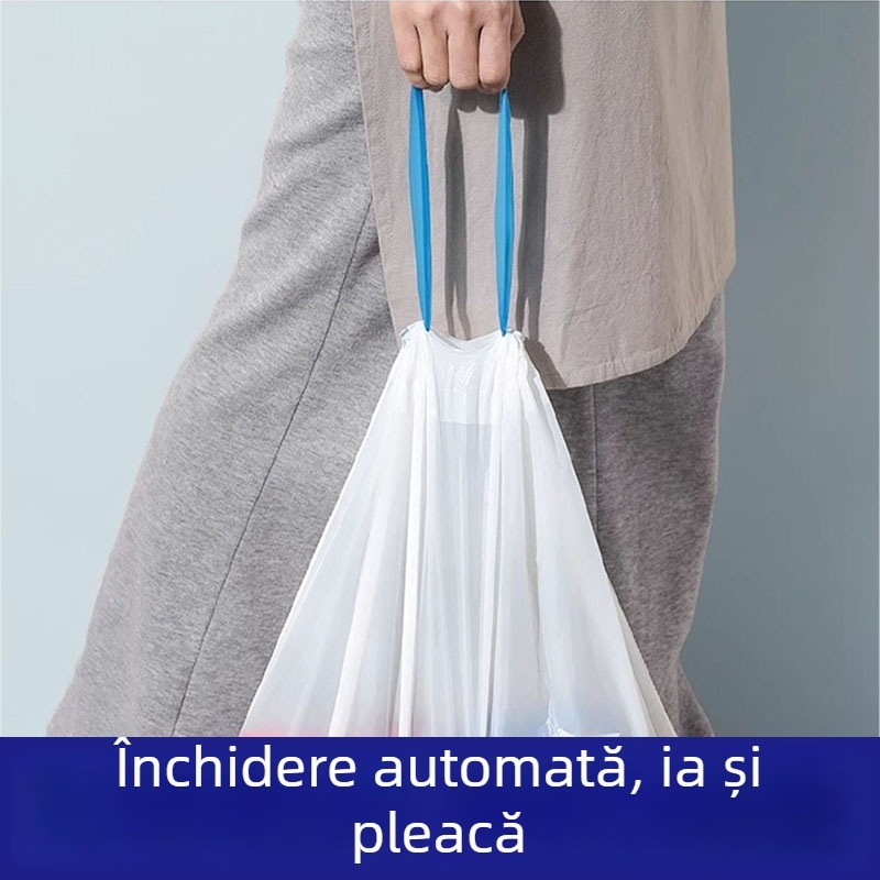 Pungi de gunoi cu șnur, extra mari și groase, cu mânere, pentru bucătărie, baie, cămin, închidere automată