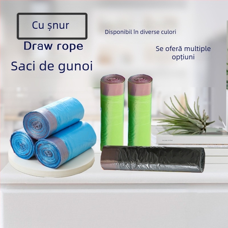 Pungi de gunoi cu șnur, în rol mare, groase pentru bucătărie, negre, uz casnic