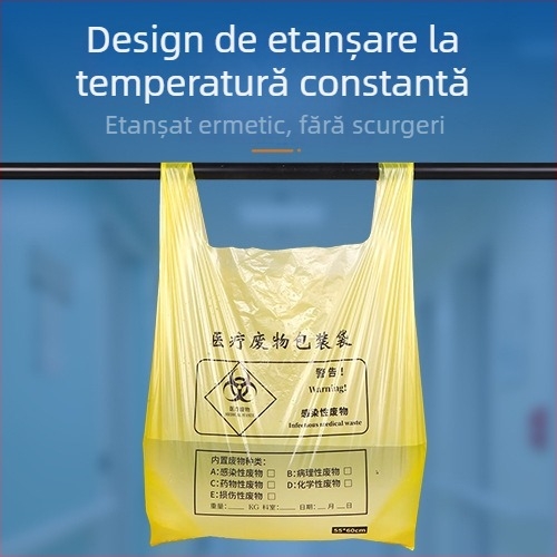 Sac de deșeuri medicale, de unică folosință, galben, îngroșat, cu deschidere plată, pentru spital și clinică