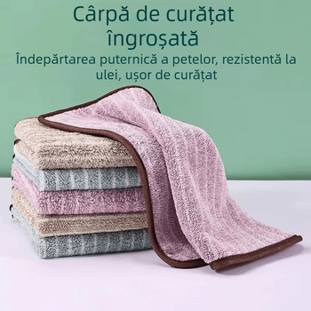 Cârpă de bucătărie din microfibră, groasă, cu model în dungi, fără scame, foarte absorbantă pentru grăsimi și pete