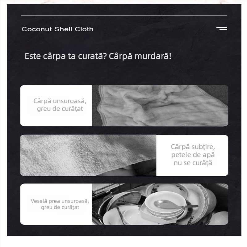 Prosop de curățare din microfibră din coajă de nucă de cocos pentru bucătărie, foarte absorbent, rezistent la grăsimi, pentru ștergerea vaselor
