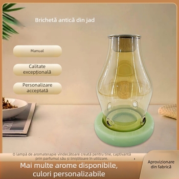 Recipient pentru lumânări și bețișe parfumate din jad alb natural, stil chinezesc, aromaterapie la domiciliu, lampă de ceară cu capac de sticlă
