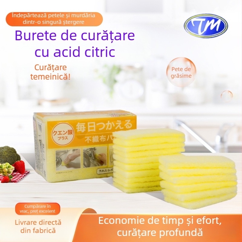 Burete abraziv cu acid citric pentru vase, tigăi și ustensile de bucătărie