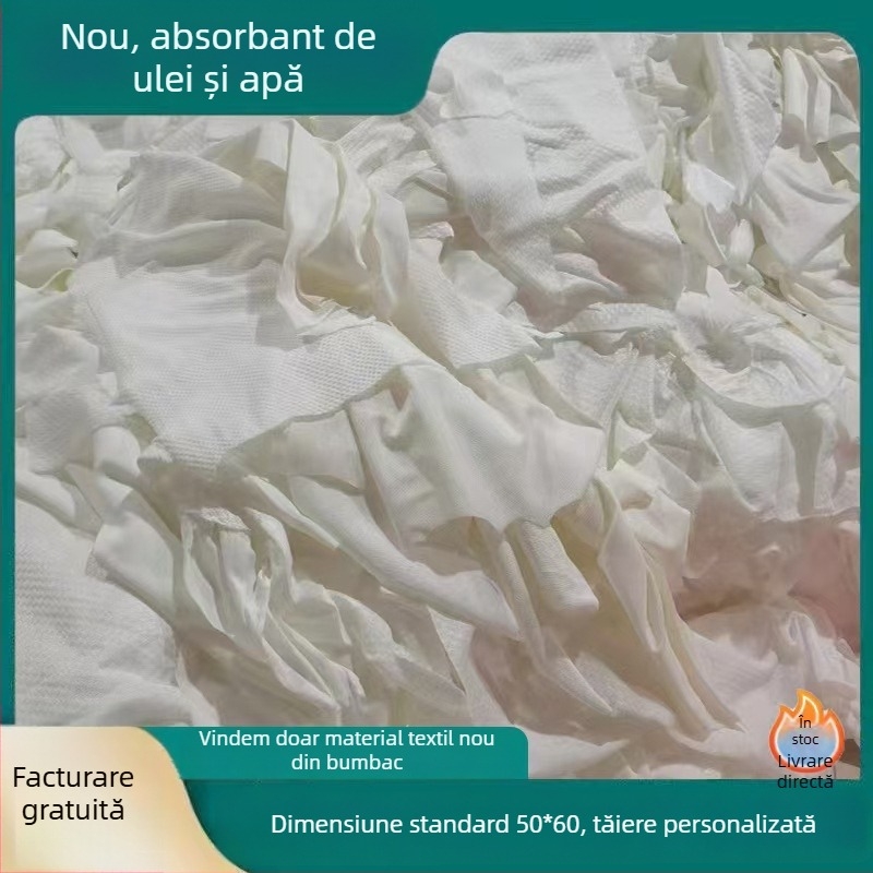 Cârpe industriale din bumbac 100% albe, fără scame, absorb apă și ulei.