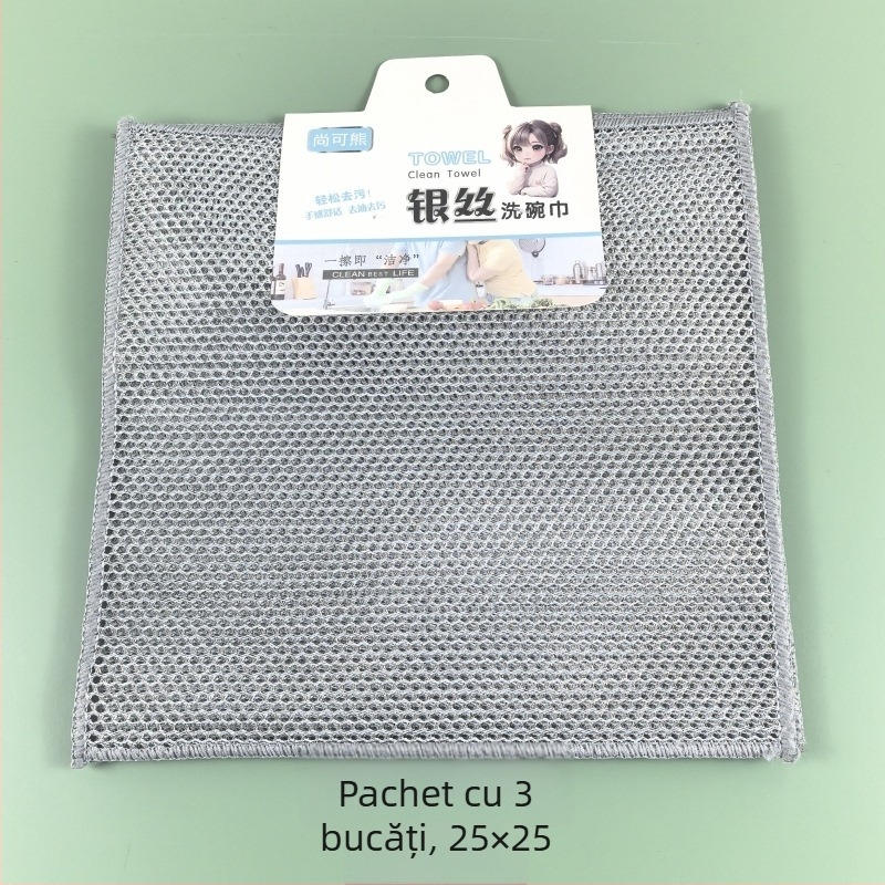 Bochen 25×25 cm burete abraziv din textil nețesut, în dungi, pentru vase, tigăni și boluri, rezistent la ulei, curățare eficientă