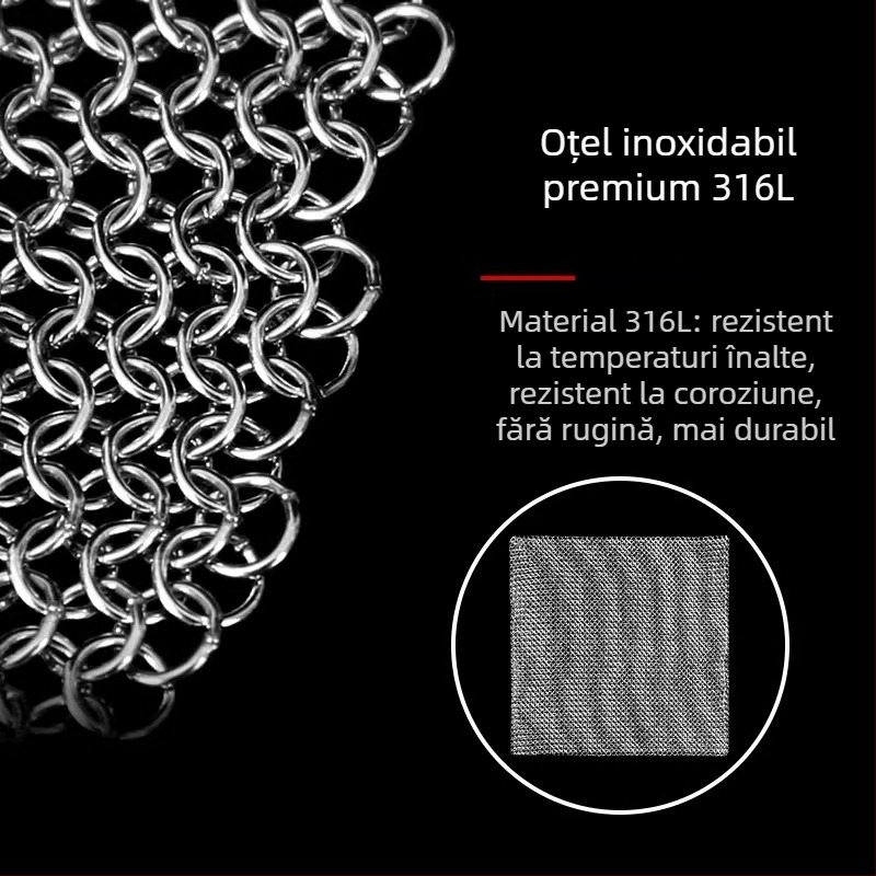 316L oțel inoxidabil, grad alimentar — set curățare vase cu plasă pentru spălat oale, plasă de frecare, bilă metalică și perie pentru vase