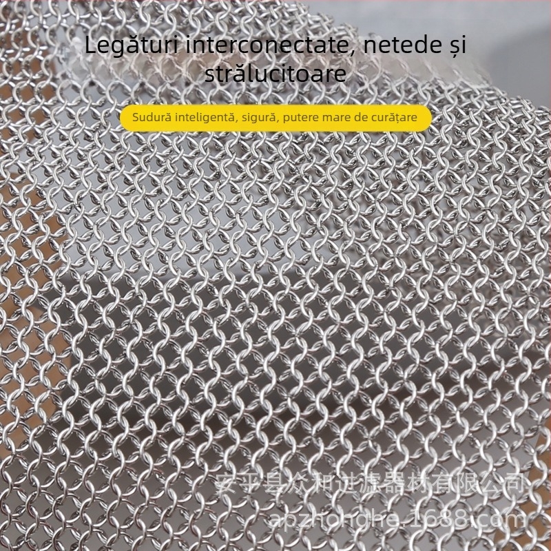 316L oțel inoxidabil, grad alimentar — set curățare vase cu plasă pentru spălat oale, plasă de frecare, bilă metalică și perie pentru vase