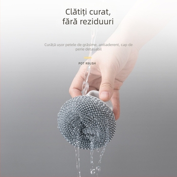 Perie pentru vase detașabilă și lavabilă cu bilă de oțel și bilă PET pentru curățare a tigăilor antiaderente