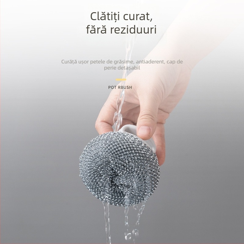 Perie pentru vase detașabilă și lavabilă cu bilă de oțel și bilă PET pentru curățare a tigăilor antiaderente