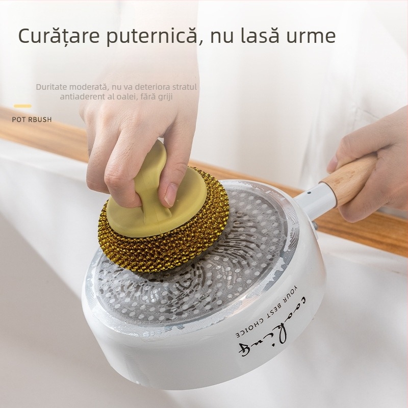 Perie pentru vase detașabilă și lavabilă cu bilă de oțel și bilă PET pentru curățare a tigăilor antiaderente