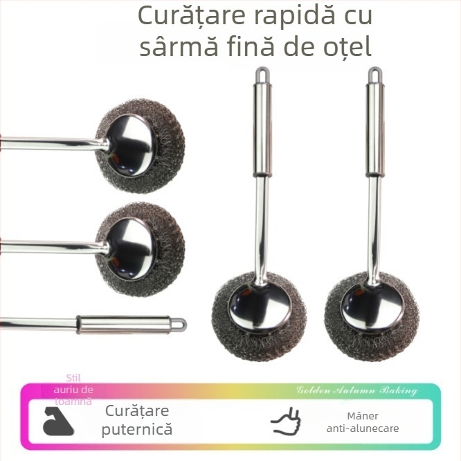Perie de vase cu bilă din oțel inoxidabil, mâner detașabil lung