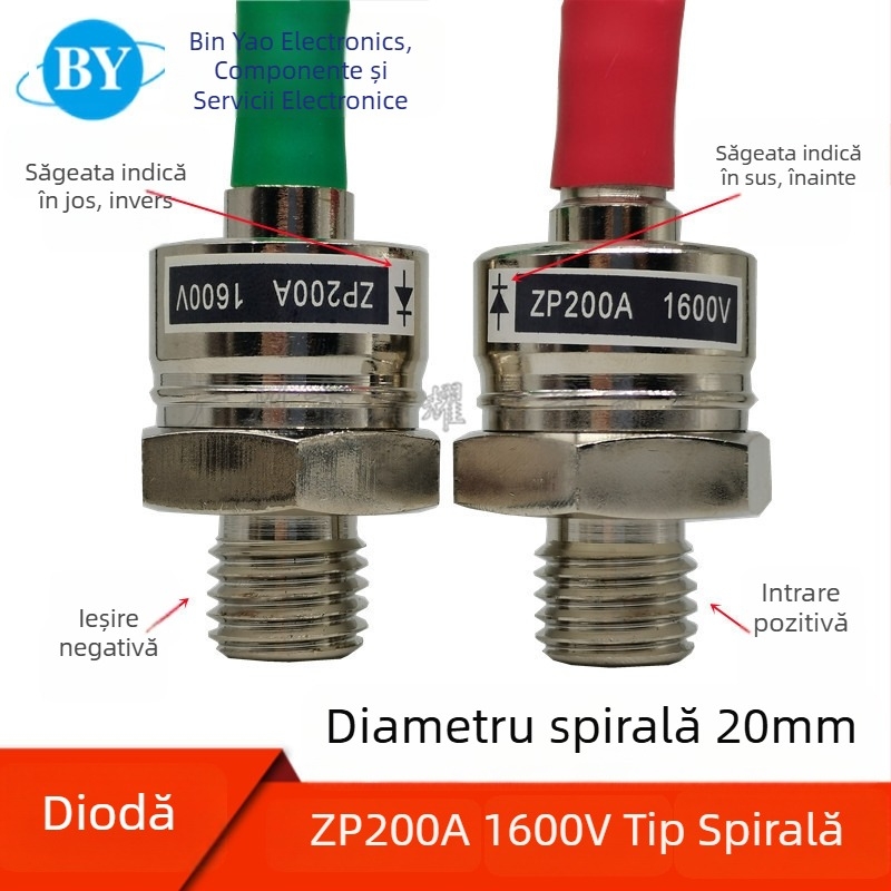 ZP200A 2CZ200A Diodă rectificatoare spirală, siliciu, 1200–1600 V (înainte/înapoi)