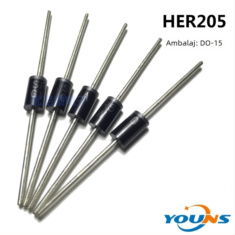 Diodă rectificatoare HER205, 2A, 400V, DO-15, pentru sursă LED