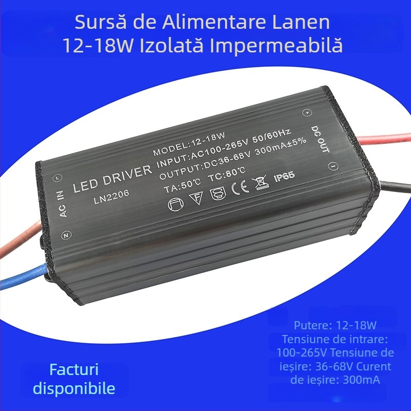 Sursă de alimentare LED 12-18W pentru downlight, balast, curent constant, redresor, transformator și controler