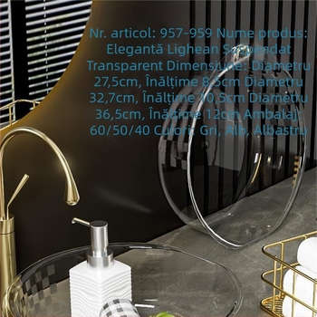 Chiuvetă transparentă mare pentru uz casnic sau în cămine studențești, din plastic gros și durabil, design minimalist