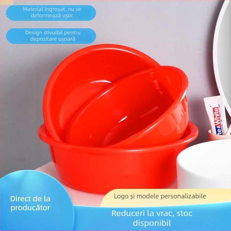Vas de plastic roșu pentru uz casnic, adânc, multifuncțional pentru spălarea feței și a fructelor/legumelor