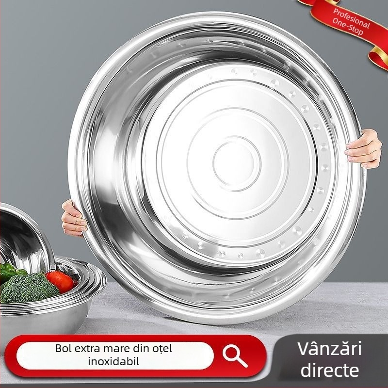 Vas mare din oțel inoxidabil, calitate alimentară, îngroșat, pentru spălat legume și frământat aluat, bucătărie de casă