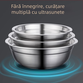 Set de bucătărie din oțel inoxidabil 304, 5 piese, gros, multifuncțional — include vas pentru supă, bazin de bucătărie, recipient pentru condimente și farfurie circulară.