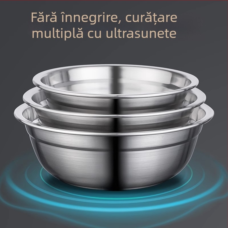 Set de bucătărie din oțel inoxidabil 304, 5 piese, gros, multifuncțional — include vas pentru supă, bazin de bucătărie, recipient pentru condimente și farfurie circulară.