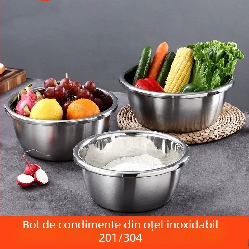 Bazin bucătărie din oțel inoxidabil 304 gros, multifuncțional, pentru spălarea legumelor, clătirea orezului, strecurarea, bătut ouă și frământarea aluatului