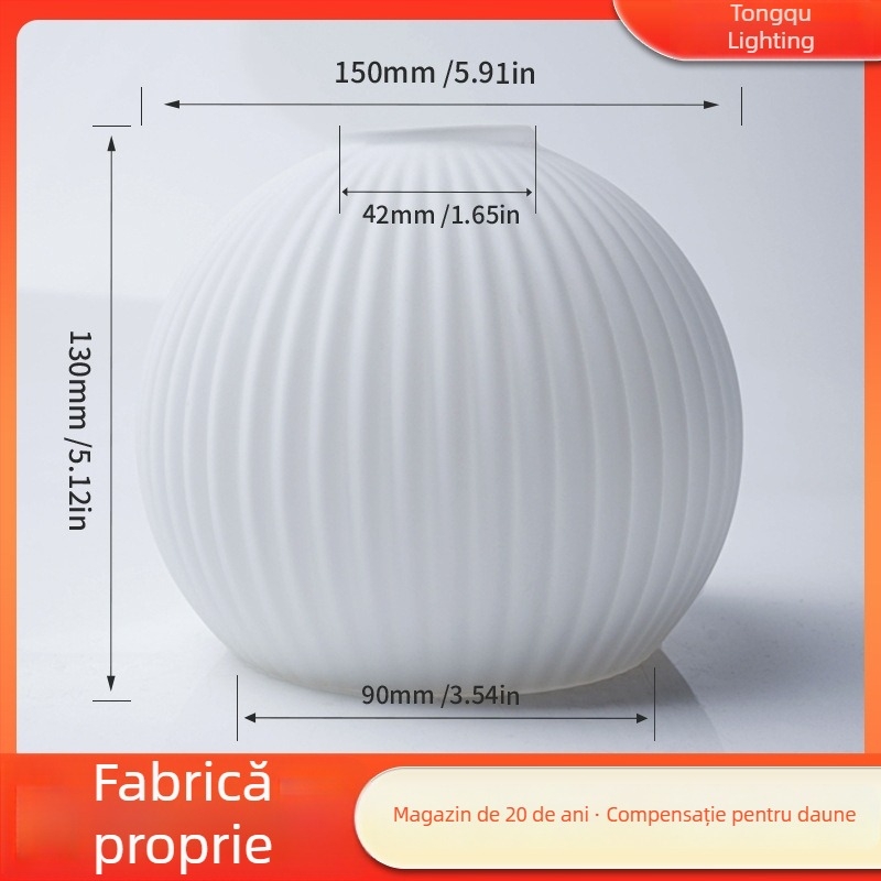 Abajur din sticlă soda-lime cu dungi, sferic, culoare alb lăptos, accesoriu DIY pentru lustre (fără bec)