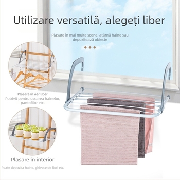 Uscător de haine din oțel inoxidabil, cu două bare, pliabil, pentru balcon și pervaz, organizator pentru haine și pantofi