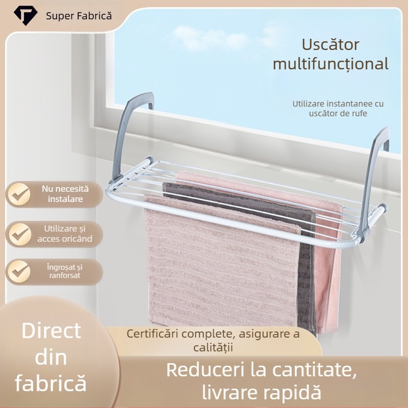 Uscător de haine din oțel inoxidabil, cu două bare, pliabil, pentru balcon și pervaz, organizator pentru haine și pantofi