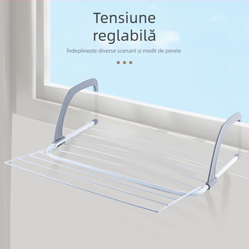 Uscător de haine din oțel inoxidabil, cu două bare, pliabil, pentru balcon și pervaz, organizator pentru haine și pantofi