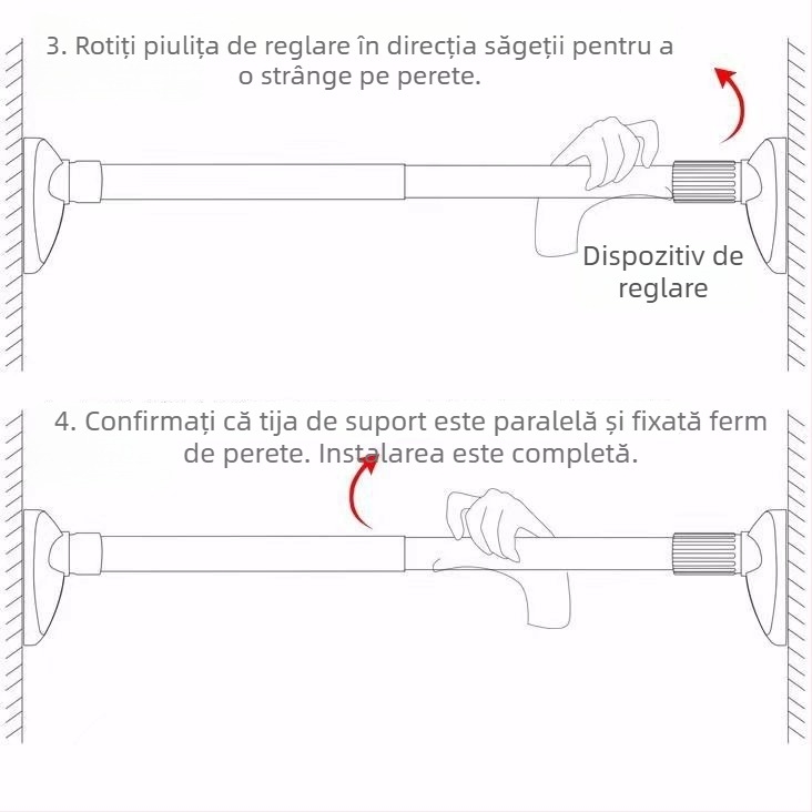 Bară telescopică din oțel inoxidabil, fără găuri – pentru dulap, uscător haine, perdele de baie și perdele de dormitor
