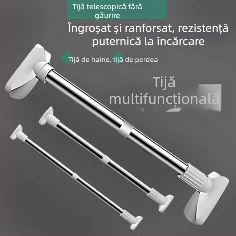 Bară telescopică din oțel inoxidabil, fără găuri – pentru dulap, uscător haine, perdele de baie și perdele de dormitor