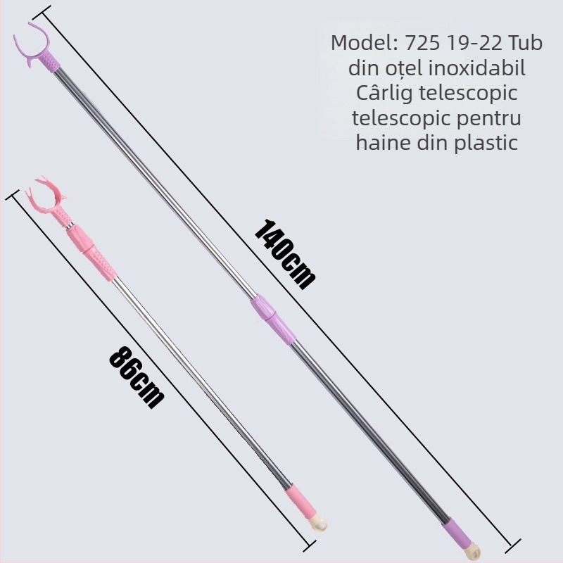 Băț telescopic pentru uscat haine, cu vârf din plastic, pentru balcon și cămin