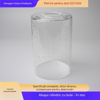 Abajur din sticlă Na-Ca, bază E27, design simplu, tub drept, transparent cu bule, potrivit pentru candelabru, veioză de masă și veioză de perete